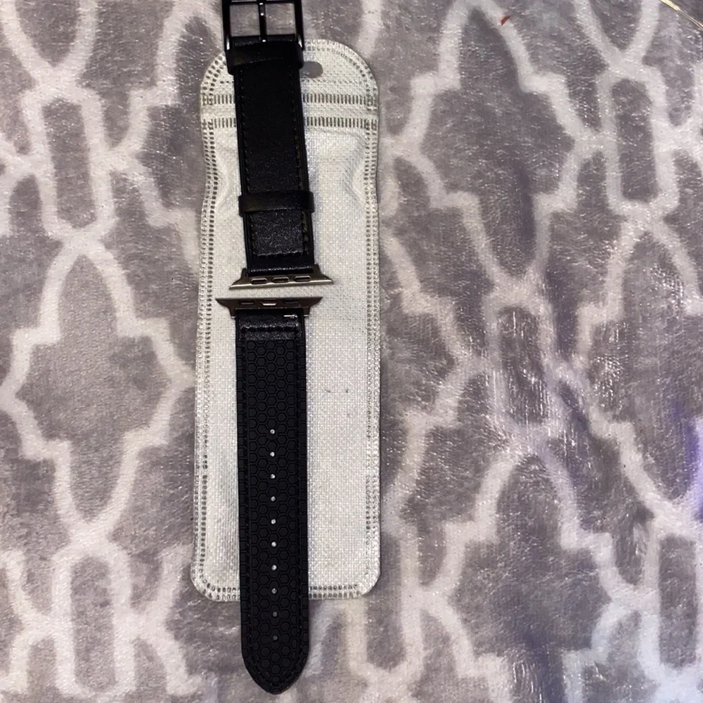 NWT a Apple Watch band black reversible leather side& other is like tire tracks